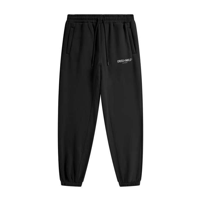 Crossxnails WearGood fleece joggers in black, unisex mid-waist design, cotton blend fabric for winter warmth